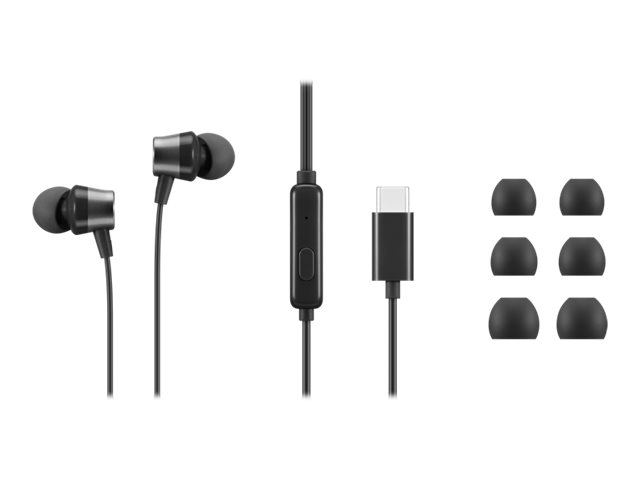 Lenovo Go - Hörlurar med mikrofon - inuti örat - svart - för ThinkCentre M60q Chromebox M70s Gen 3 M70t Gen 3 ThinkPad E14 Gen 3 P15v Gen 3