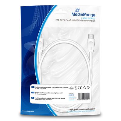 MediaRange antennkabel koaxialplugg/jack 75Ohm 1,5m w