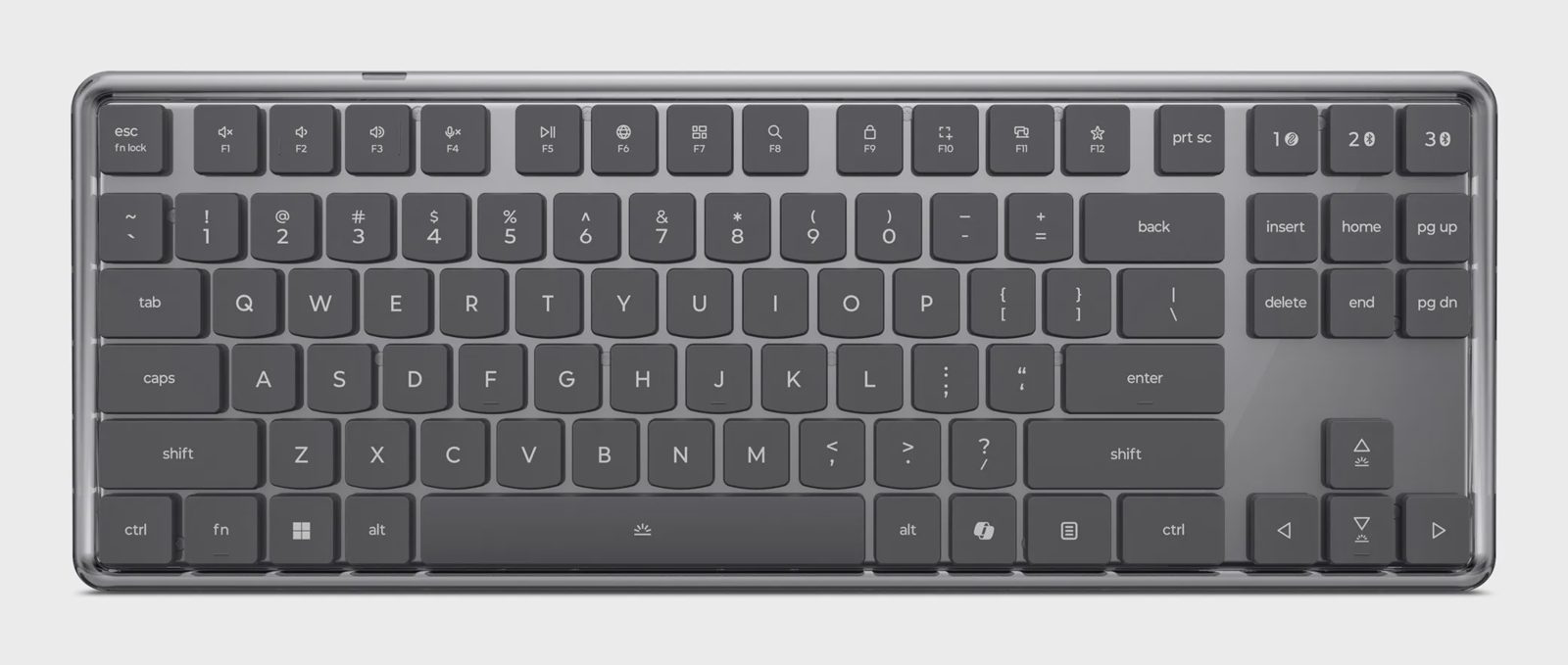 Lenovo 4Y41V37381, Tenkeyless (80–87 %), Kabel & Trådlös, USB + RF Wireless + Bluetooth, Tangentbord med optiska brytare, LED, Grå