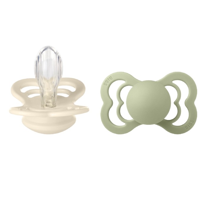BIBS Pacifier Supreme Silicone Ivory/Sage Size 2 2pcs