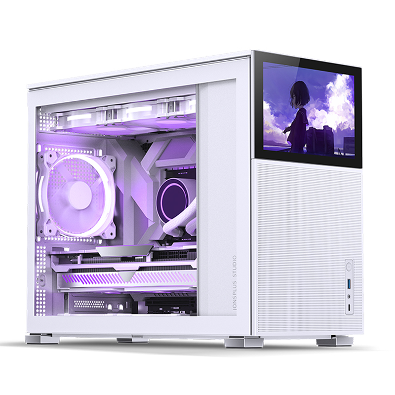 Jonsbo D31 MESH Screen, MicroATX, 8" display i fronten, Tempered Glass - Vit, bild 3