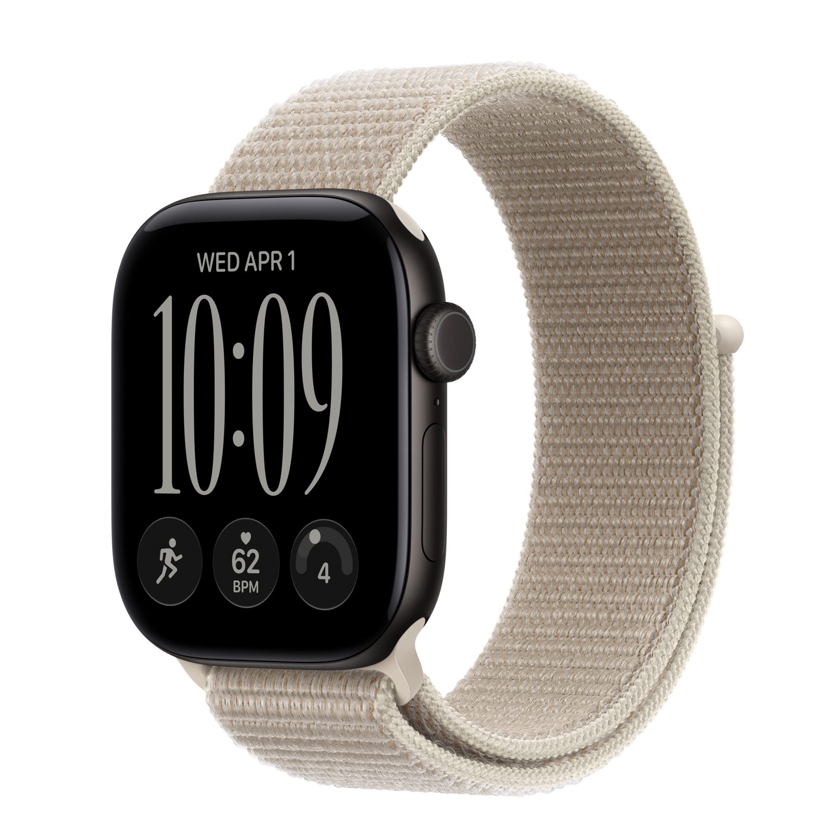 Apple Watch Series 12 (GPS) • Aluminiumboett svart, 42 mm • Sportloop kalksten