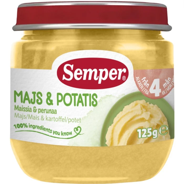Semper Puré Majs & Potatis 4M 125 g