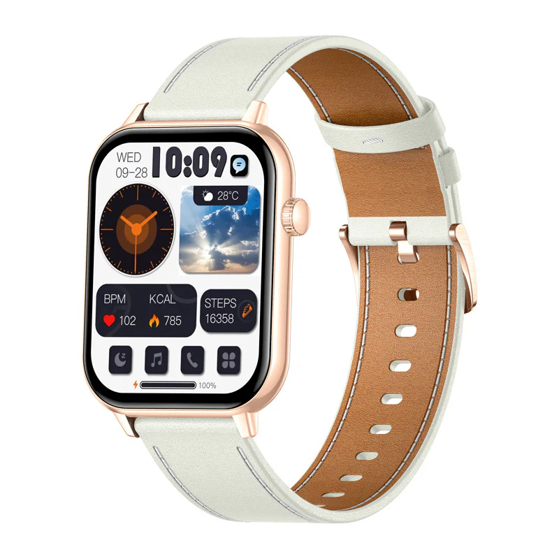 Colmi C28 Smartwatch White Leather Strap, bild 2