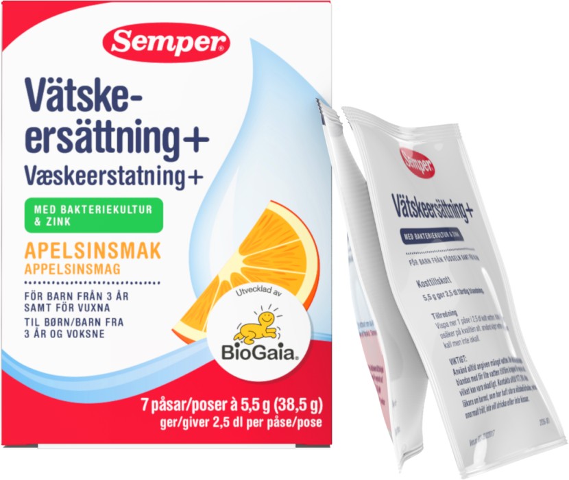 Semper Vätskeersättning+ Apelsin, 7 st