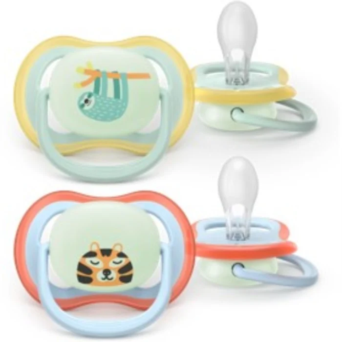 Philips Avent Ultra Air napp, natt, 0–6 m, 2-pack, ljusblå/ljusgrön med motiv