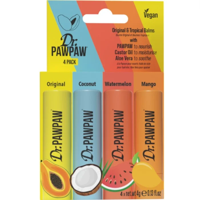 Dr. PawPaw Original & Tropical Balms 4-pack (Original, Coconut, Watermelon & Mango)