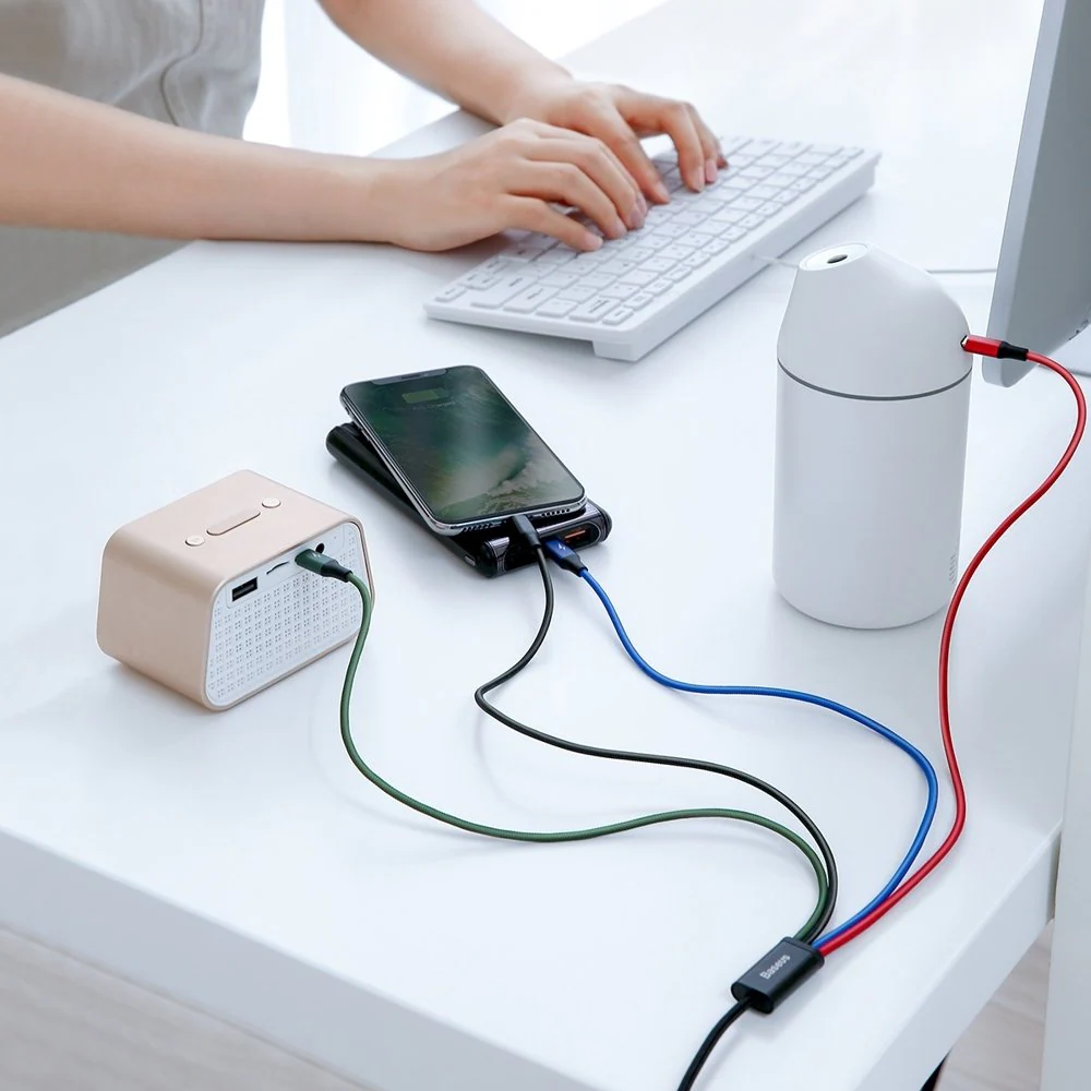 Baseus 4in1 USB kabel: 2x Lightning, USB-C, micro USB, nylonflätad 3,5A, 1,2m, svart (CA1T4-A01)