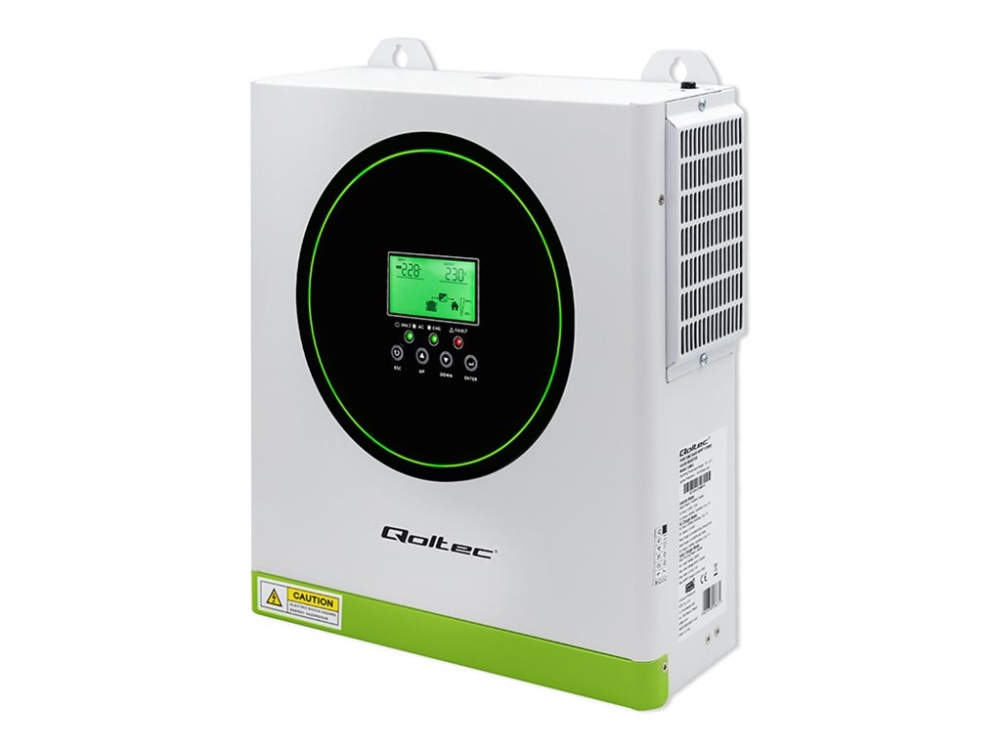 Qoltec - Strömomvandlare - 100A, LCD, MPPT, sinus - AC 220-230 V - 1500 Watt - 1500 VA - RS-232, RS-485 - vit, grön