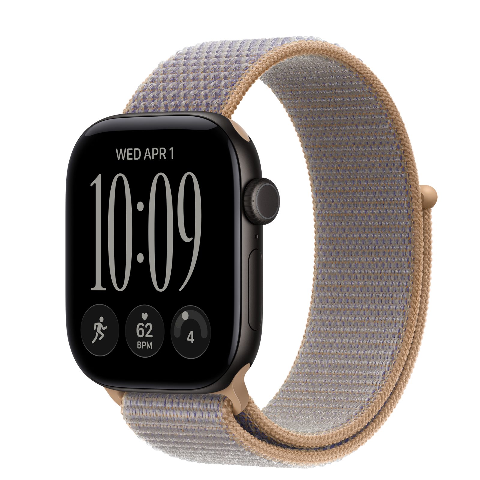 Apple Watch Series 12 (GPS + Cellular) • Aluminiumboett svart, 42 mm • Sportloop chambrayblå