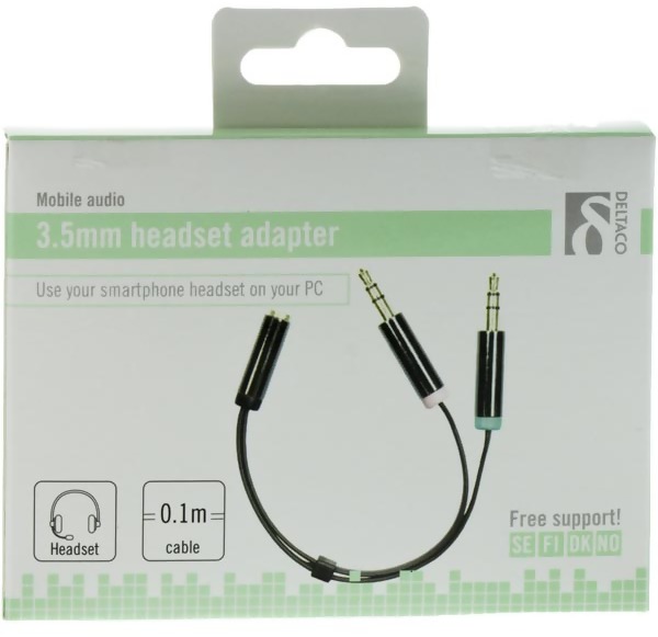 DELTACO Adapter 2x 3.5 mm ha till 3.5 mm ho 4-pin Svart 10 cm