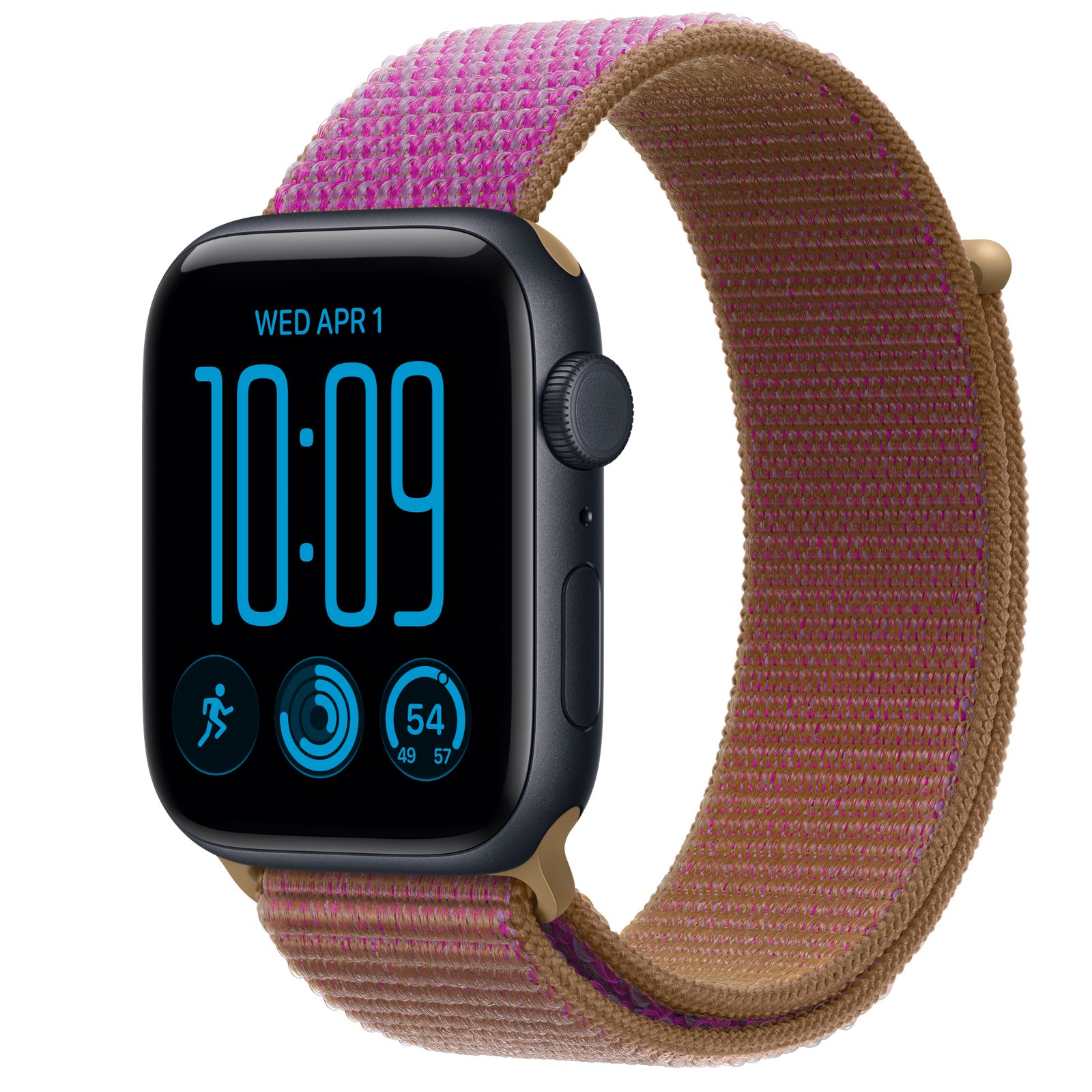Apple Watch SE 3 (GPS + Cellular) • Aluminiumboett midnatt, 44 mm • Sportloop magenta