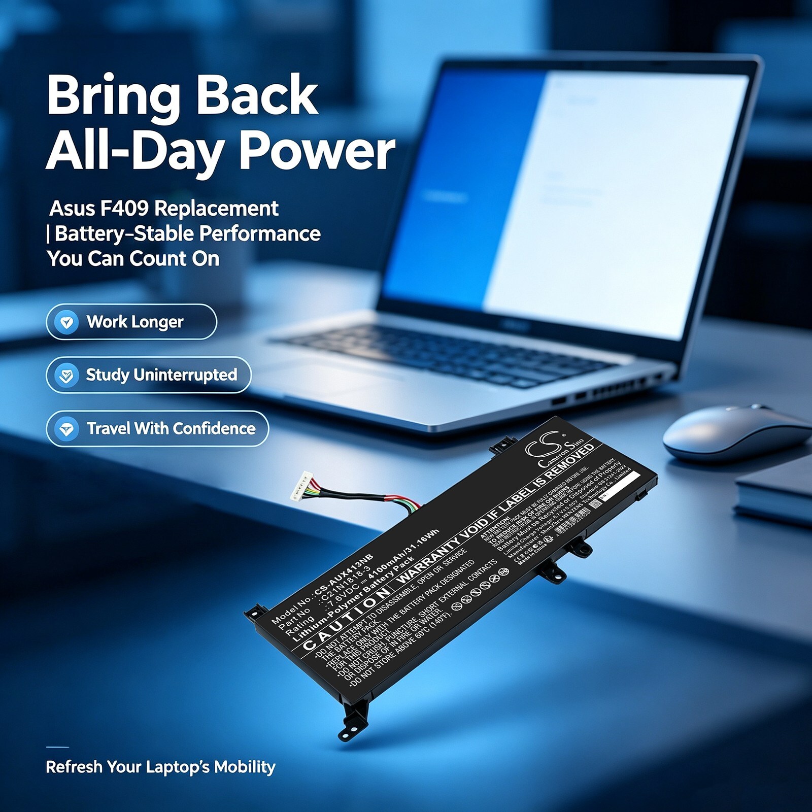 Batteri till Laptop, Bärbar dator för Asus VivoBook D409, F409, M409 m.fl., bild 5