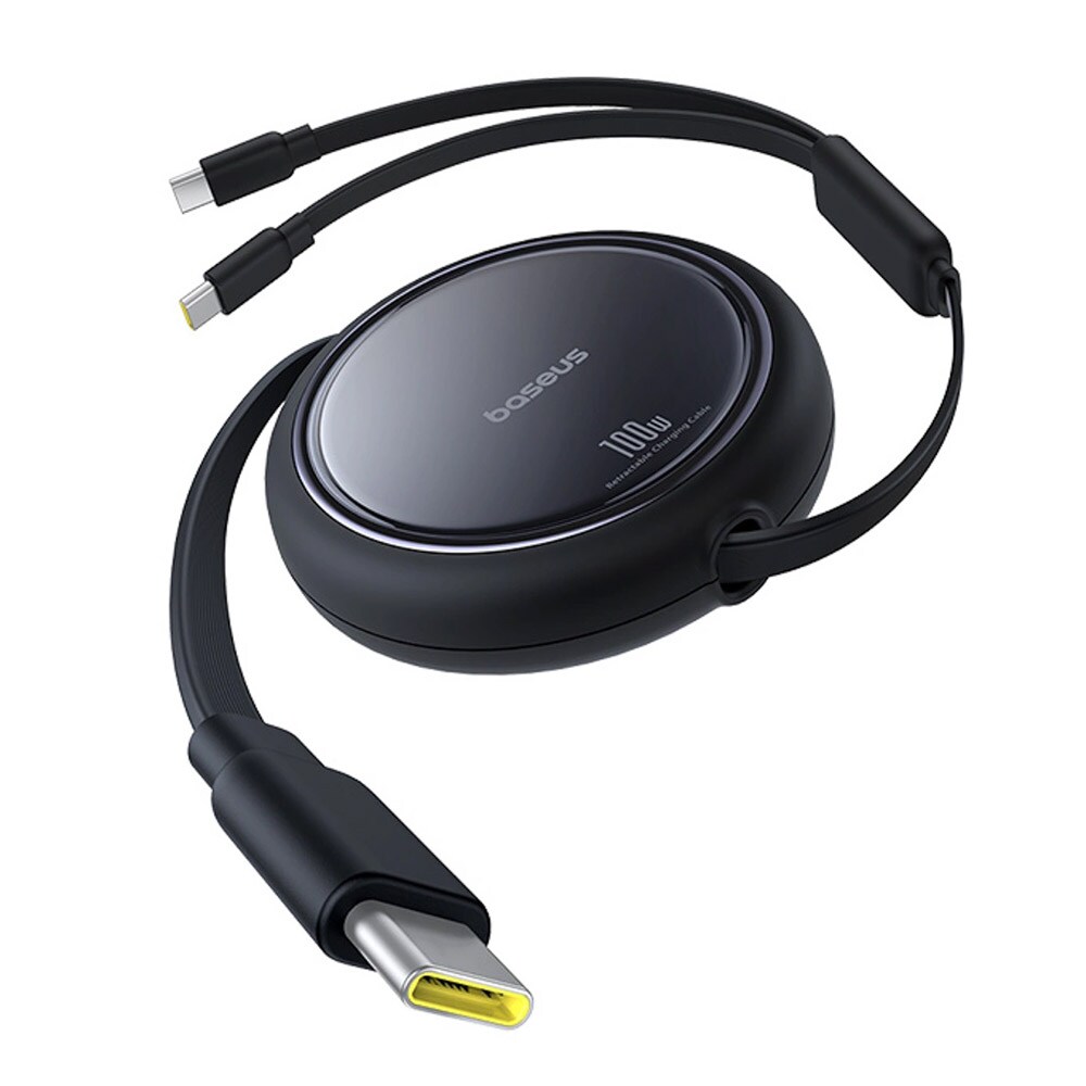 Baseus USB-C indragbar kabel till 2x USB-C 100W, 1m - Svart, bild 2