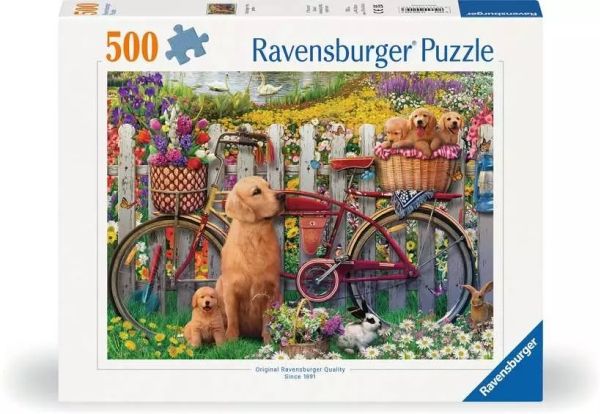Ravensburger Pussel: Cute dogs in the garden 500 Bitar, bild 4