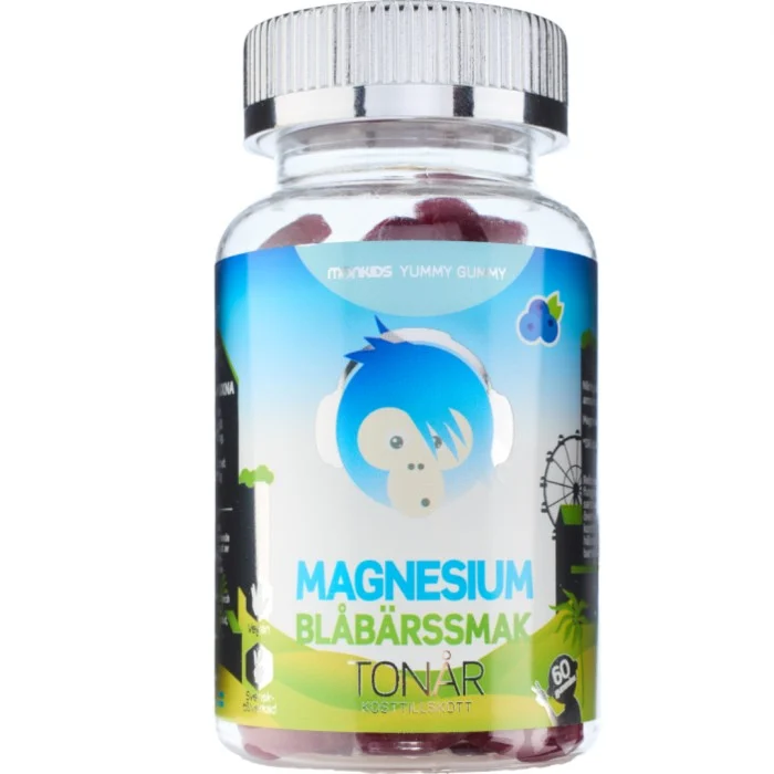 Monkids Magnesium Tonår Blåbär, 60 st