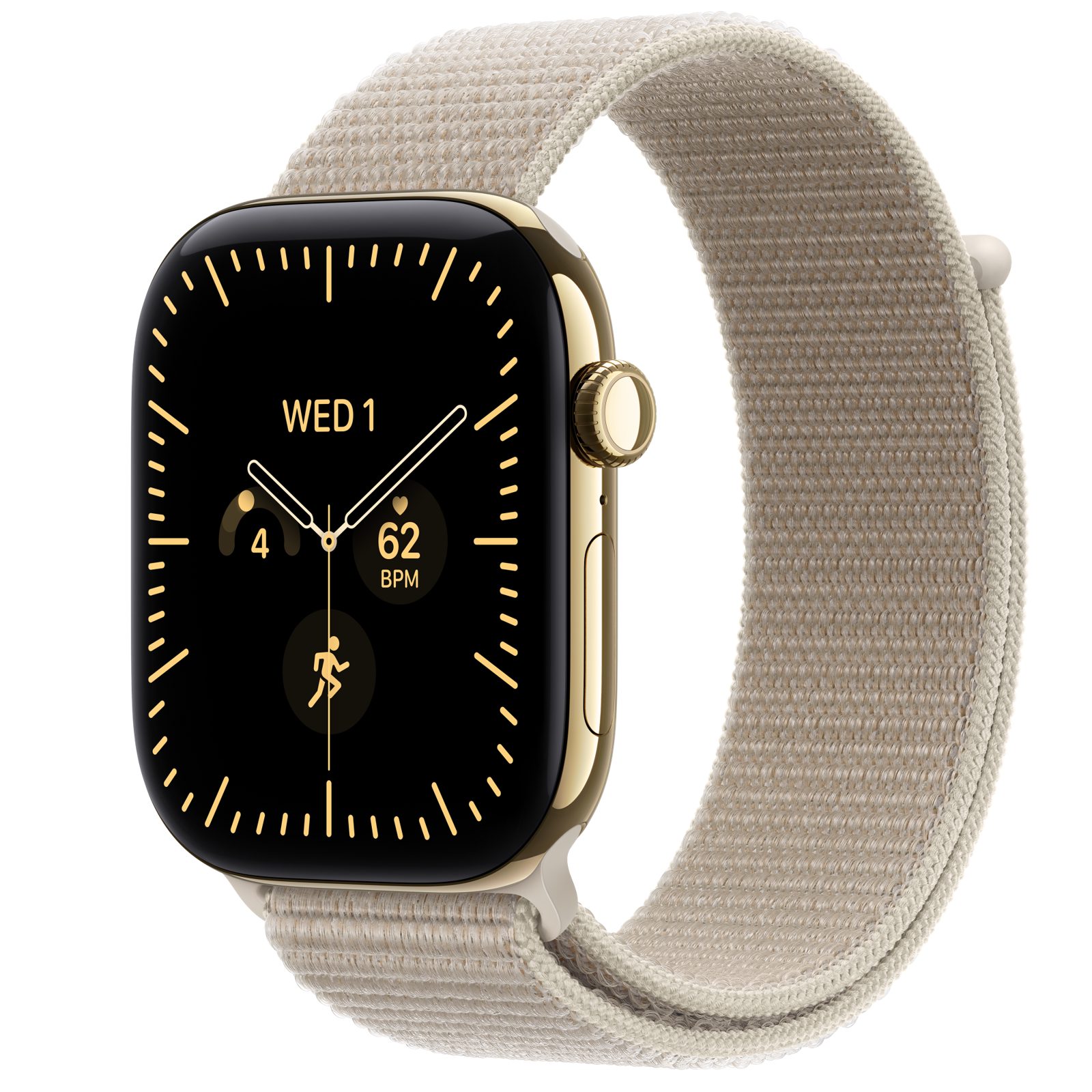 Apple Watch Series 12 (GPS + Cellular) • Titanboett skinande guld, 46 mm • Sportloop kalksten