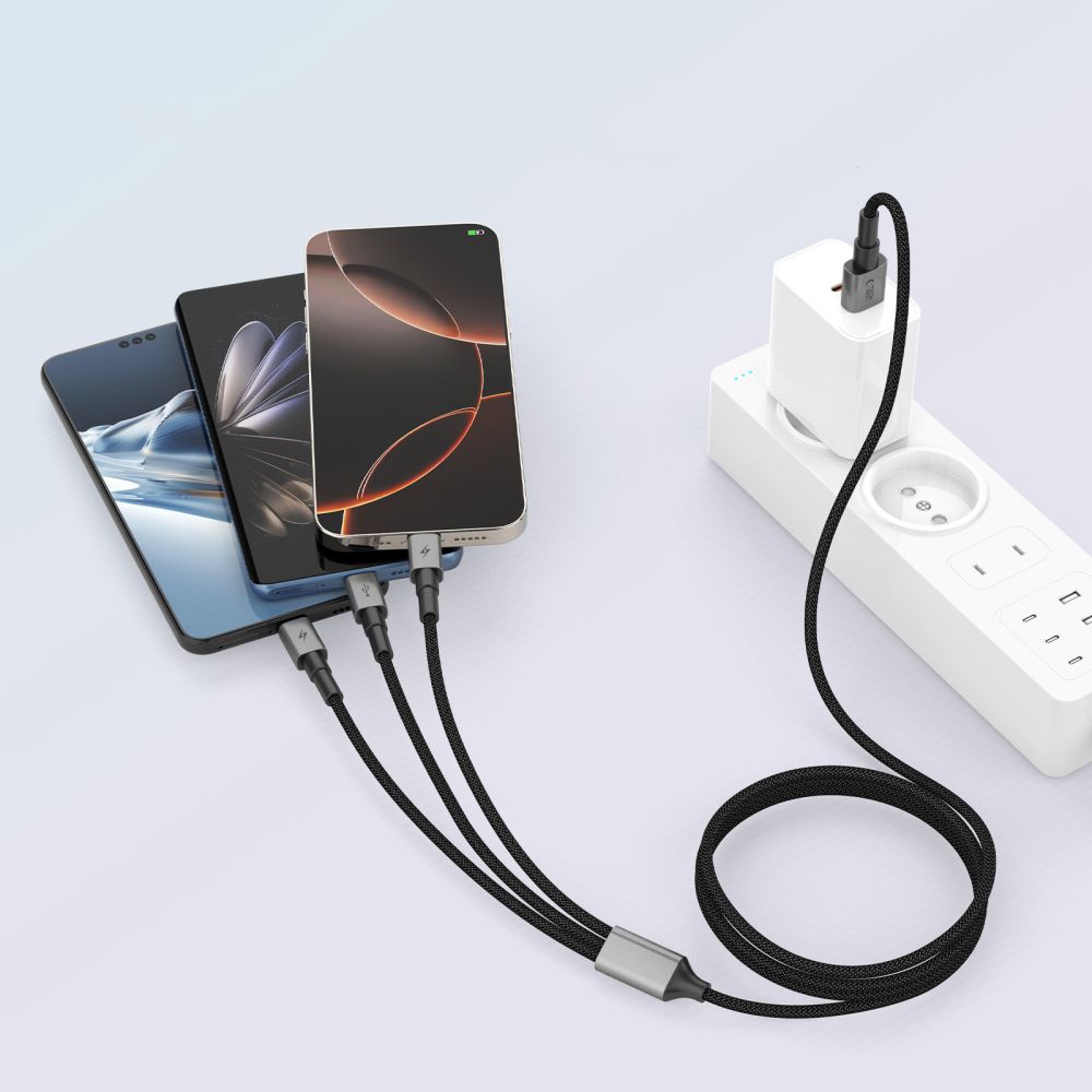 Tech-Protect UltraBoost DNA 3in1 USB-C / Micro-USB / Lightning-kabel 120 cm - grå, bild 5