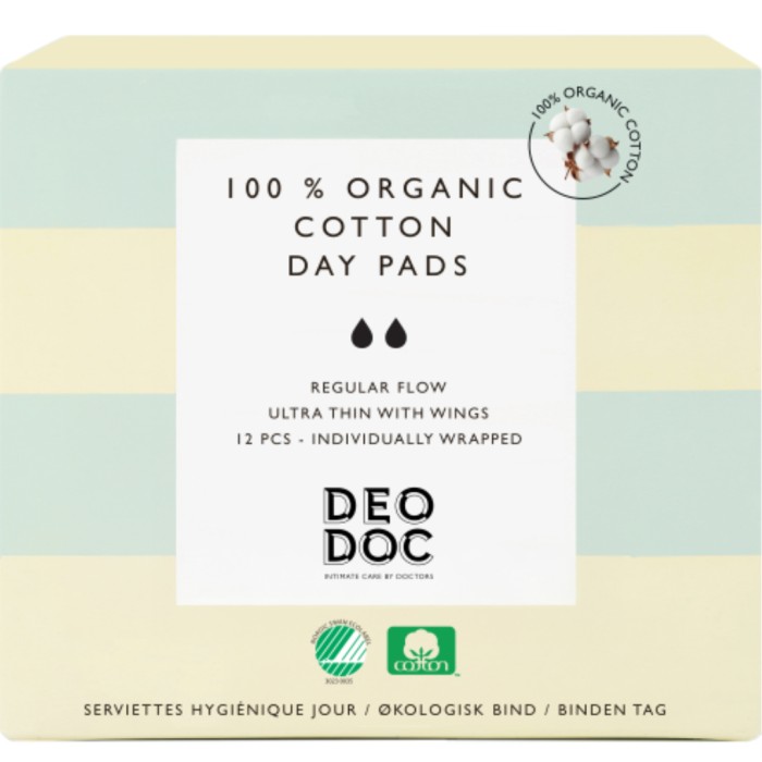 DeoDoc 100 % Organic Cotton Day pads 12 st