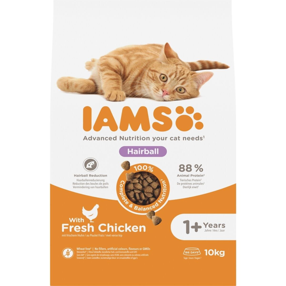Iams for Vitality Cat Adult Hairball Chicken Torrfoder till Katt 10 kg