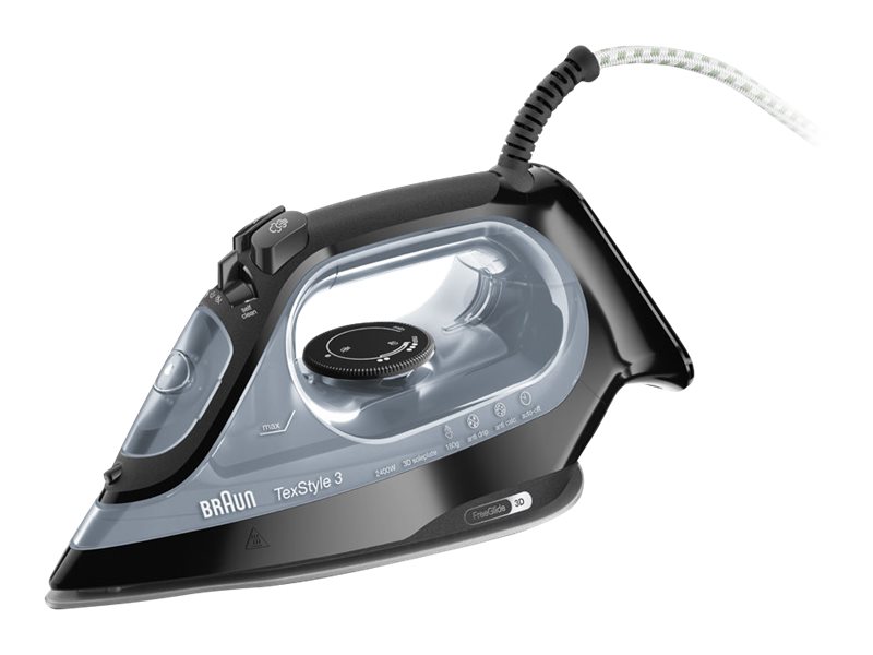 Braun TexStyle 3 SI 3055 BK - Ångstrykjärn med automatisk avstängning - sula FreeGlide 3D SuperCeramic - 2400 W - svart