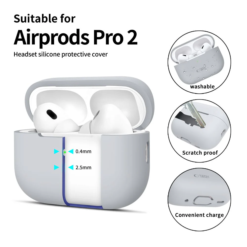 Tech-Protect silikonskal för Apple Airpods Pro 1/2 Crayon Grey, bild 2