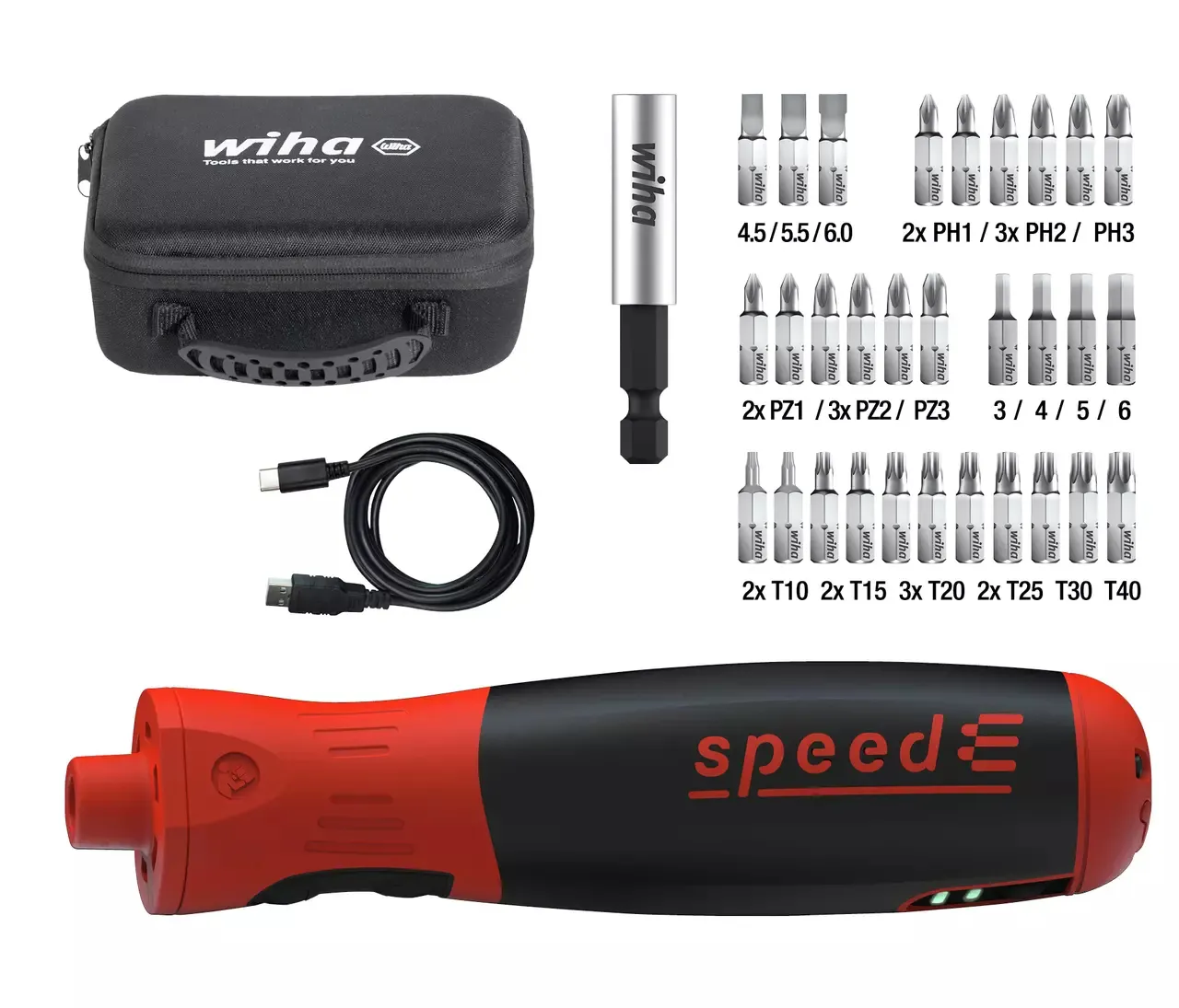 Wiha speedE® PocketDrive skruvdragare 3,7 V 1-5 Nm 31-delars set