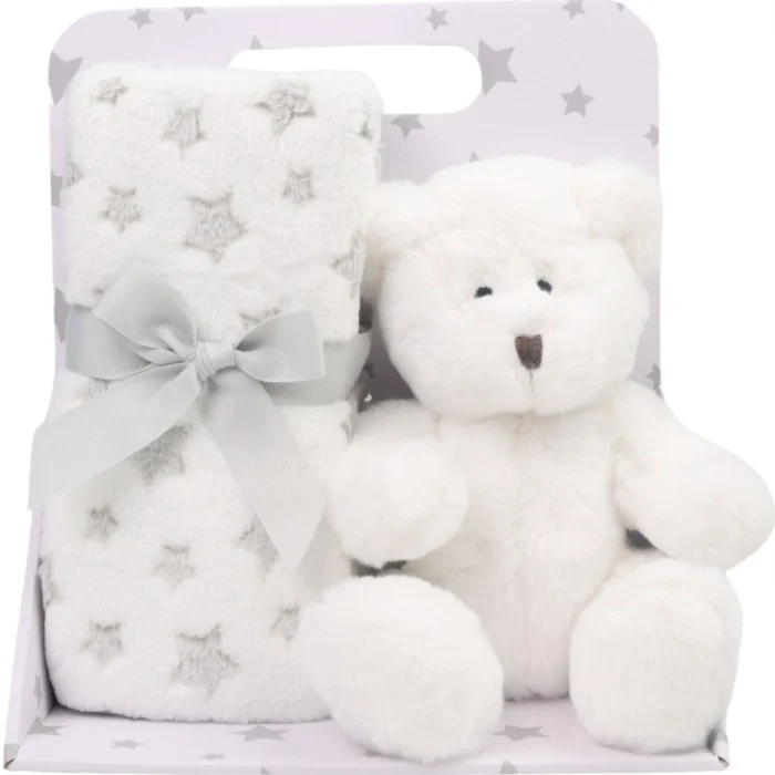Fleecefilt & Gosedjur Vit Nalle
