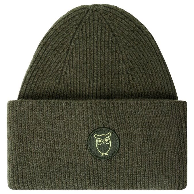 KnowledgeCotton Apparel Wool badge beanie Forrest Night - OneSize