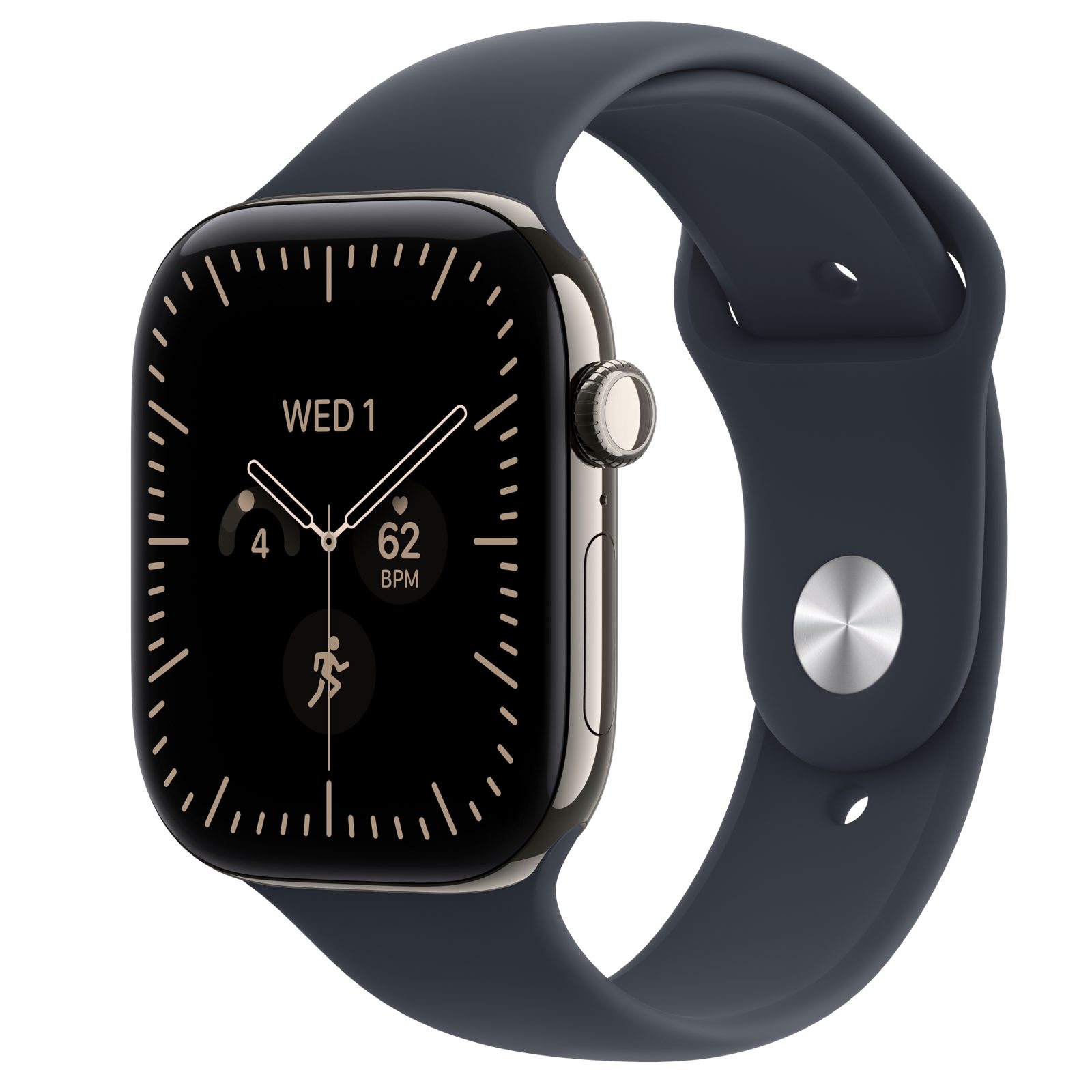 Apple Watch Series 12 GPS + Cellular 46 mm naturlig titan, marinblå Sportband - S/M