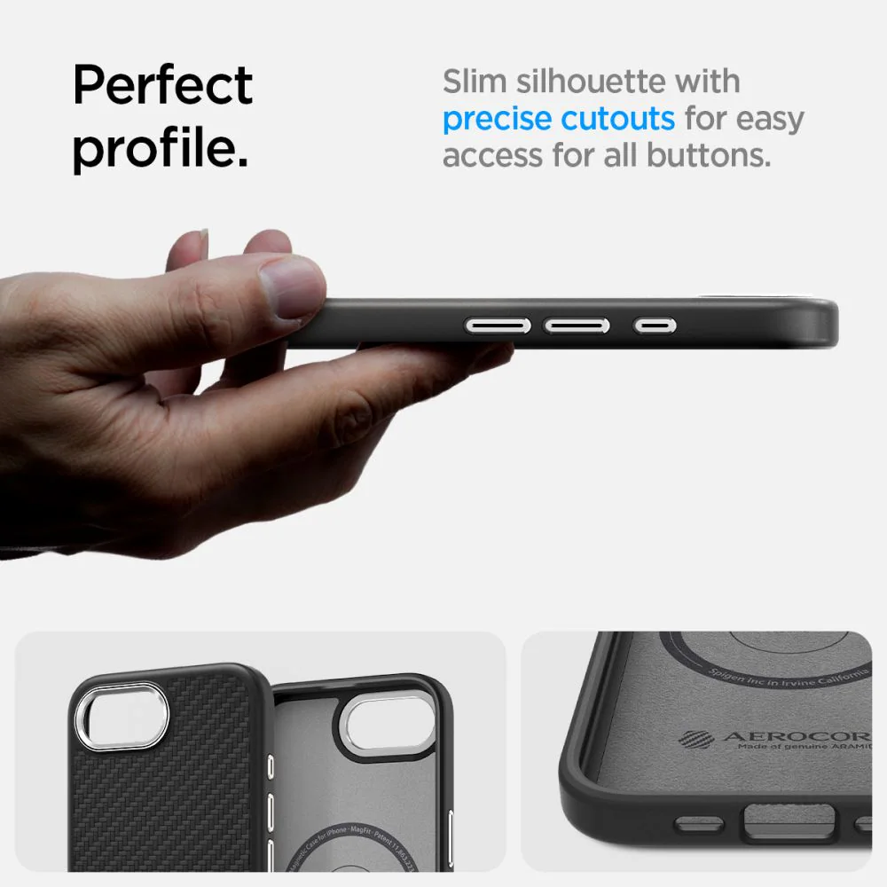 Spigen Enzo Aramid, Mobilskal, Apple, iPhone 16e, 15,5 cm (6.1), Svart