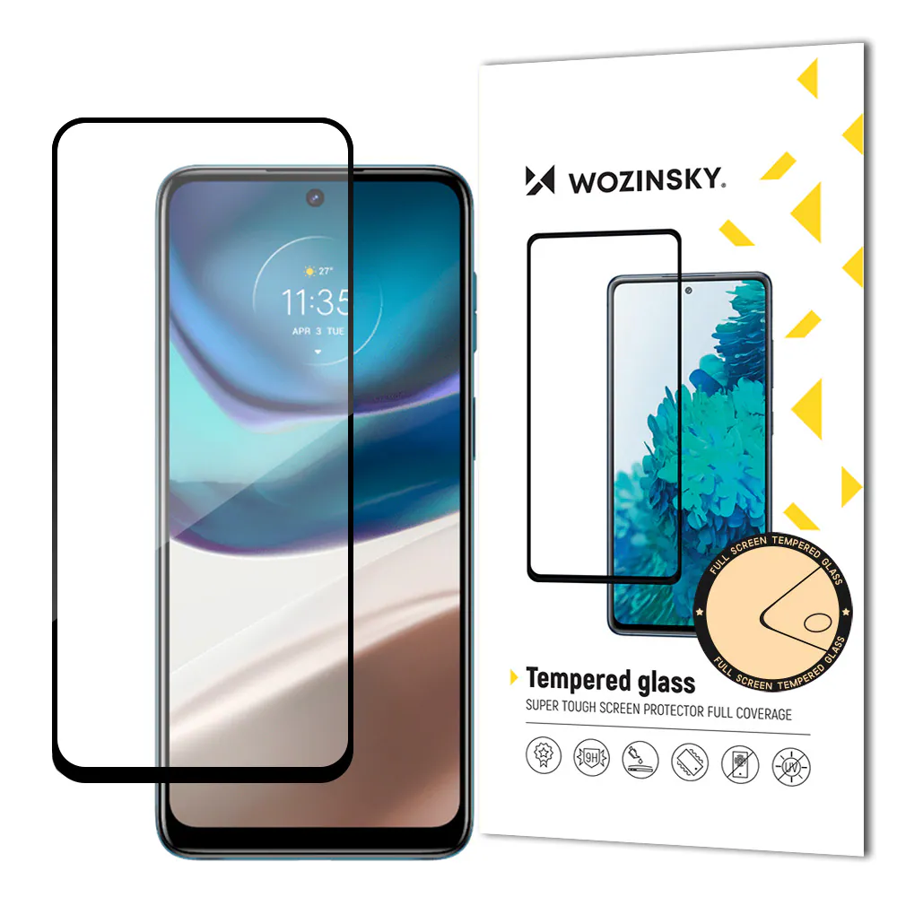 Wozinsky Super slitstark full lim härdat glas helskärm med ram fodralvänlig Motorola Moto G42 svart