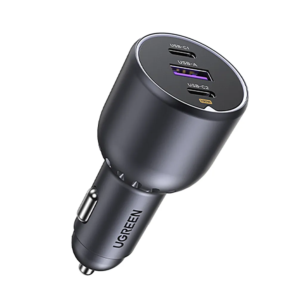 Ugreen billaddare 130W, 2x USB-C / 1x USB-A - Grå