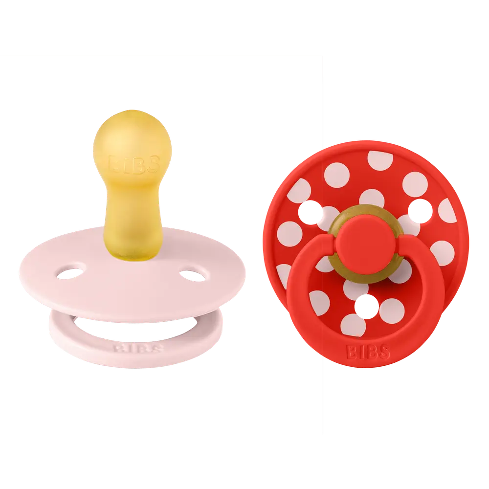 BIBS - Pacifier Studio Colour 2 PACK Polka Latex - Blossom/Candy Apple - Size 2