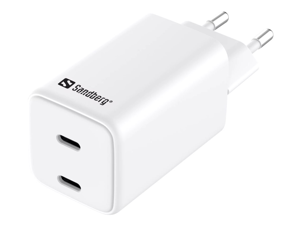 Sandberg AC-väggladdare Dual USB-C PD65W EU, 2 USB-C-portar