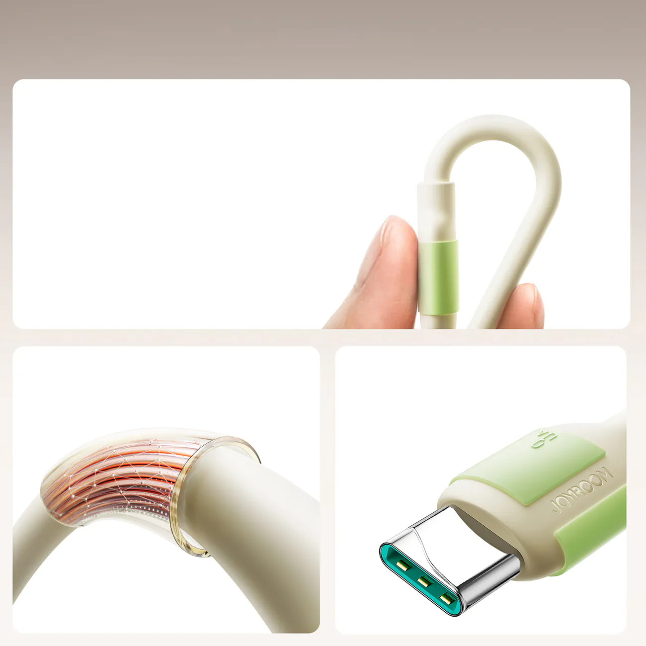Joyroom S-A53 3A USB-A - USB-C-kabel med fluorescerande spets 1,2m - Beige, bild 2