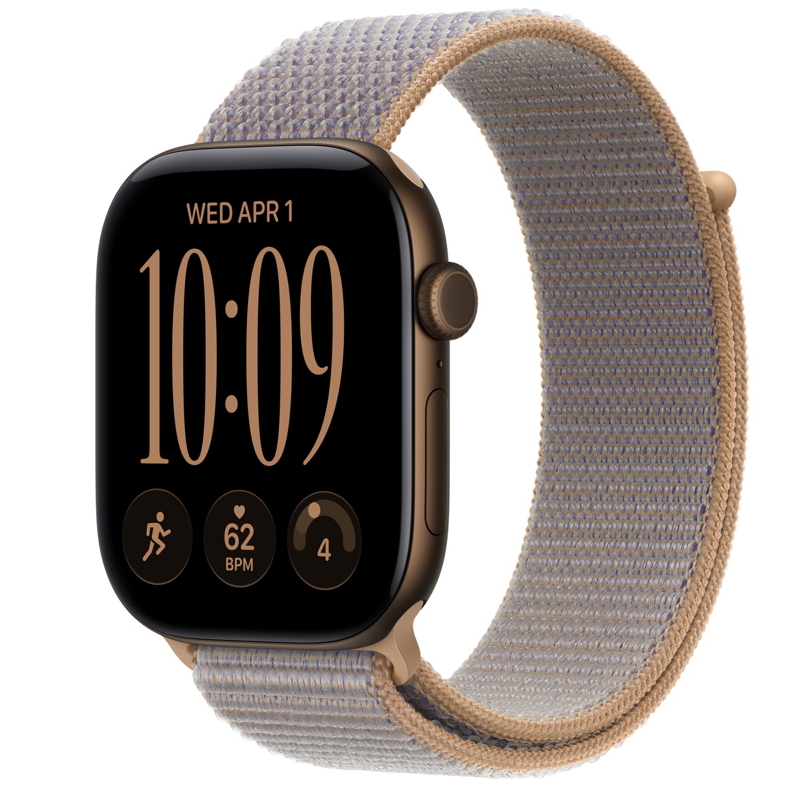 Apple Watch Series 12 (GPS) • Aluminiumboett mörk brons, 46 mm • Sportloop chambrayblå