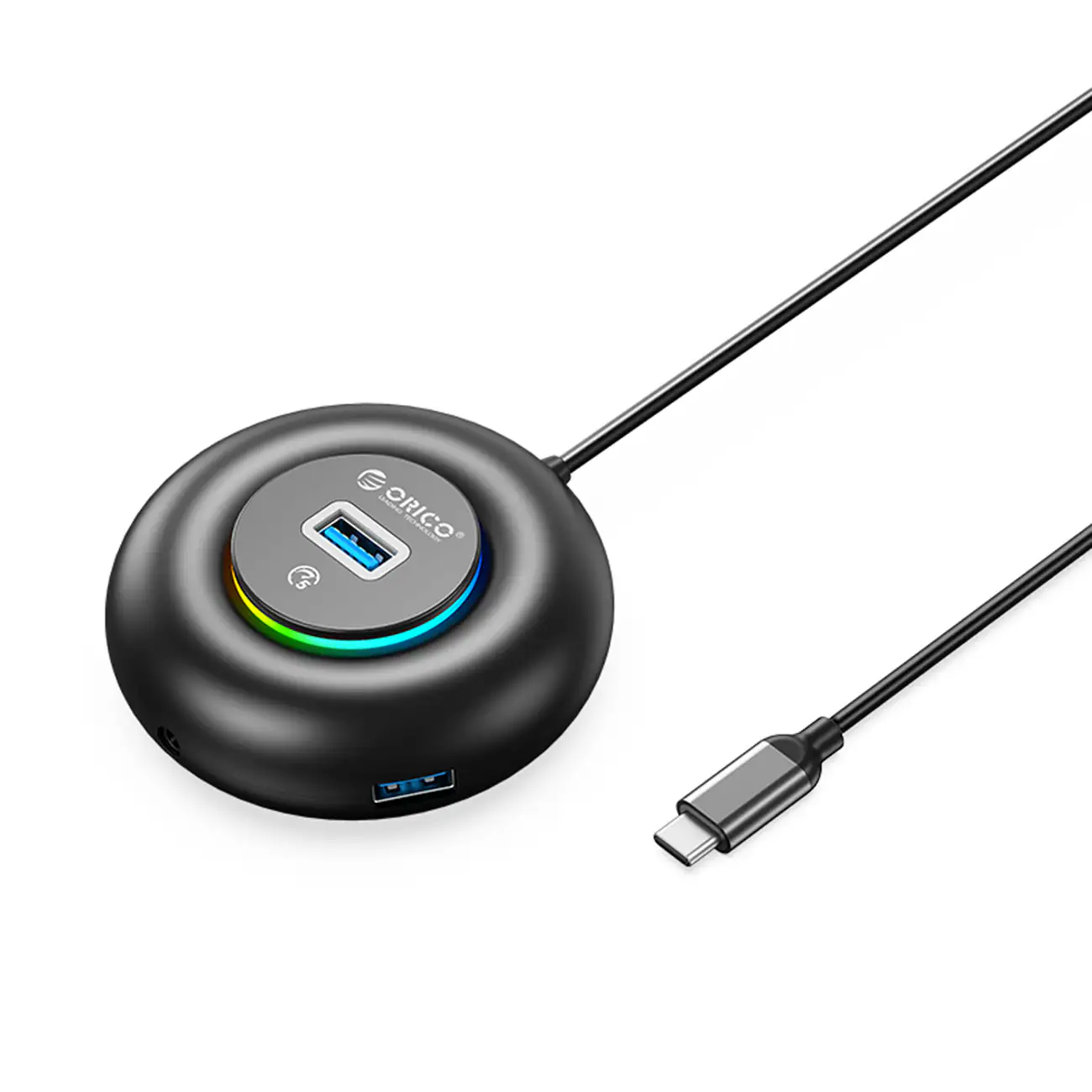 Orico YXR4-C3 RGB USB-hubb med 4 USB-A 3.0-portar och ljud-/mikrofonport, 0,3 m – svart