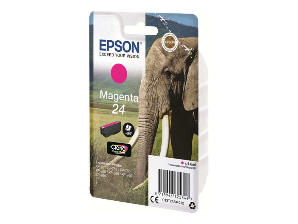 Epson 24 - 4.6 ml - magenta - original - blister med RF-larm - bläckpatron - för Expression Photo XP-55, 750, 760, 850, 860, 950, 960, 970 Expression Premium XP-750, 850