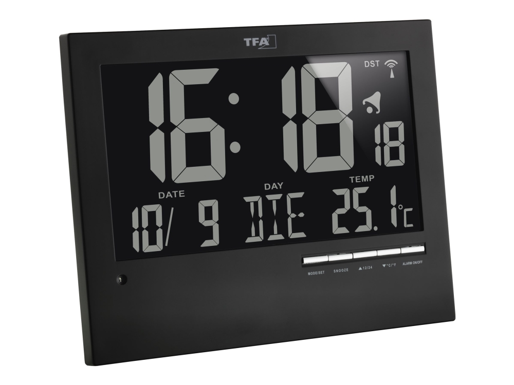 TFA - Väckarklocka - elektronisk - skrivbord, väggmonterbar - svart