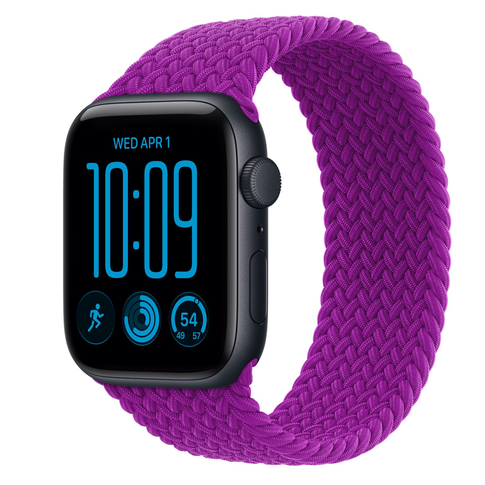 Apple Watch SE 3 (GPS) • Aluminiumboett midnatt, 44 mm • Flätad sololoop magenta