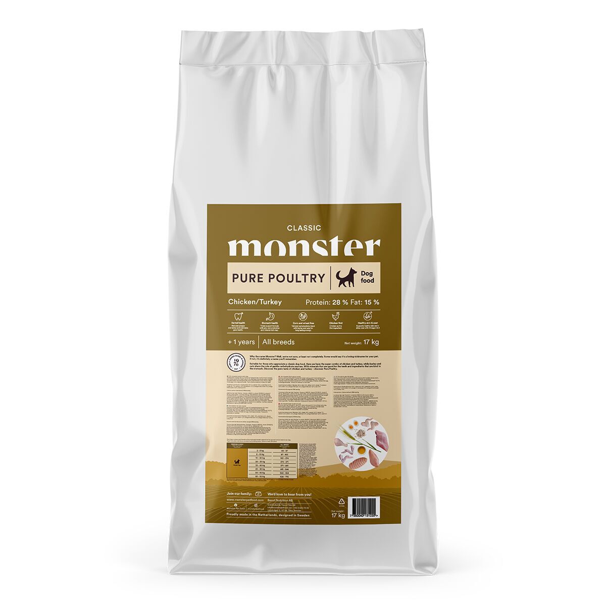 Monster Dog Classic Pure Poultry Torrfoder till Hund 17kg