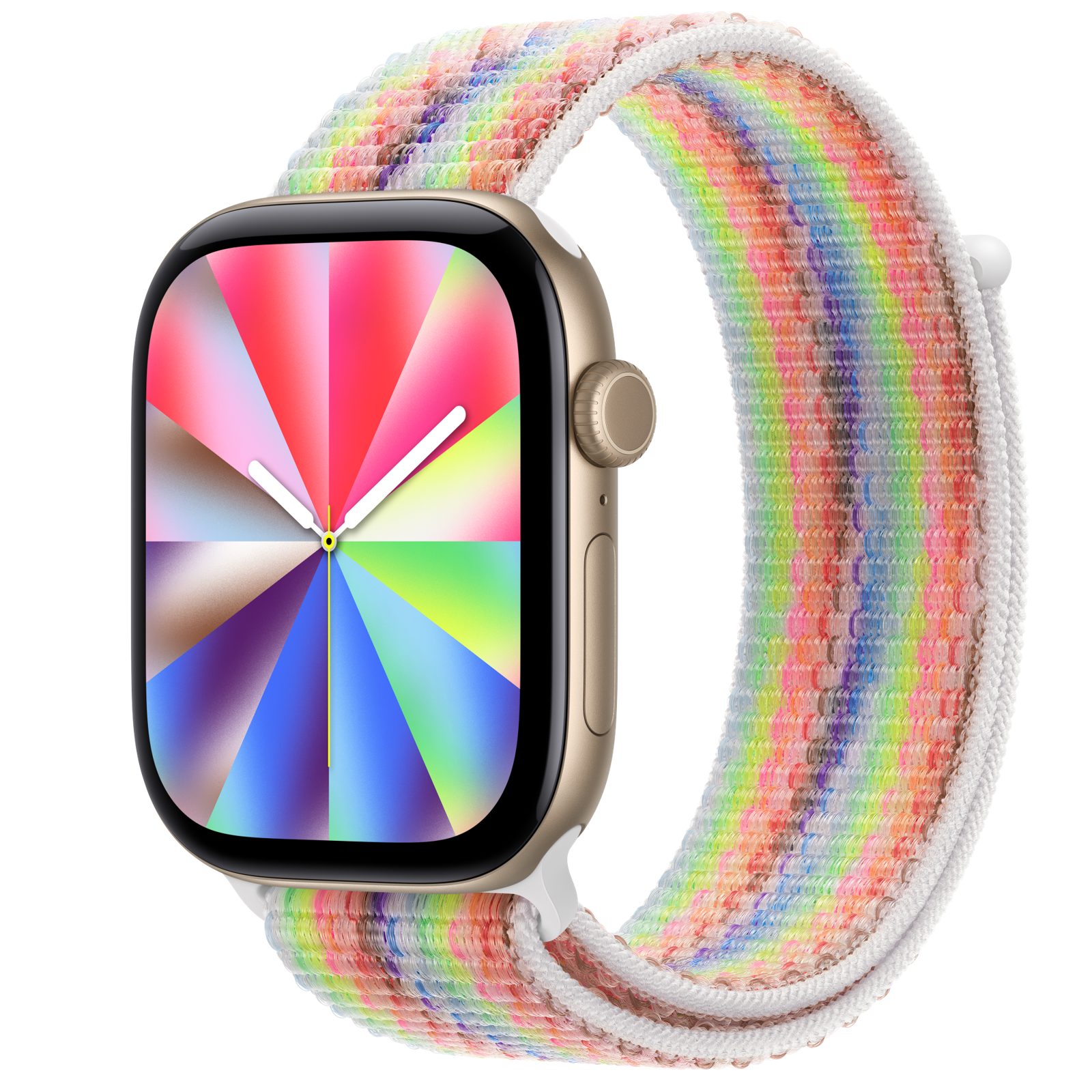 Apple Watch Series 12 (GPS) • Aluminiumboett ljust guld, 46 mm • Sportloop Pride Edition