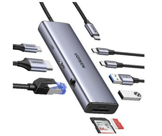 Ugreen 15375, USB Type-C, HDMI, RJ-45, USB Type-C, 60 hz, 3860 x 2160 pixlar, 100 W, Gigabit Ethernet