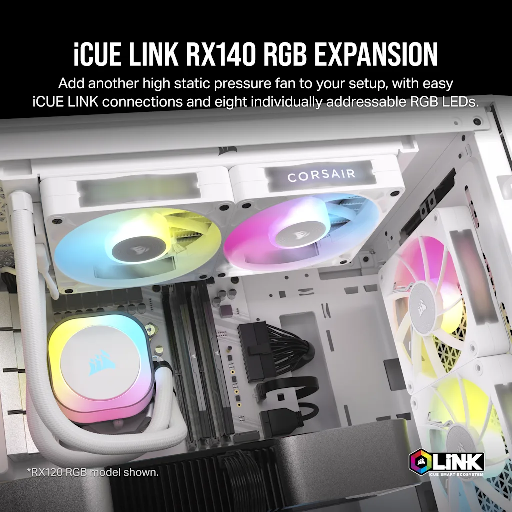 Corsair iCUE LINK RX140 RGB 140 mm PWM expansionsfläkt (vit), bild 3