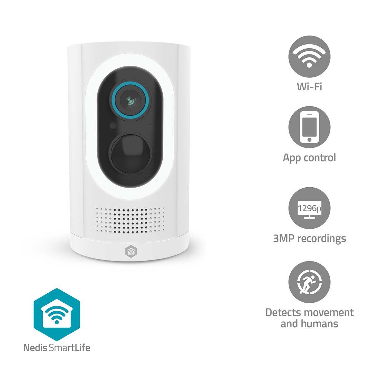 Nedis SmartLife WIFICBO33WT IP-utomhuskamera 3MP Full HD 1296p IP65 spotlight