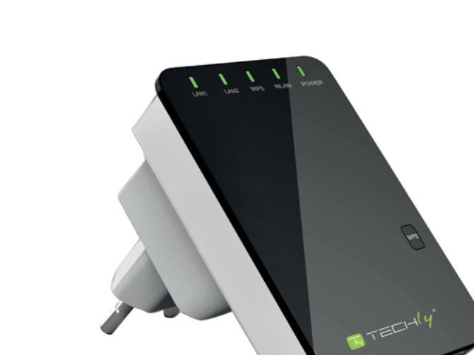 Techly I-WL-REPEATER2, Wi-Fi 4 (802.11n), Nätverksansluten (Ethernet), Svart, Vit