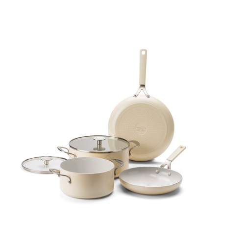 KitchenAid - Coloured Aluminum 6pcs Set: Frypan 24/28cm + Casserole with Lid 20/24cm - Almond Cream