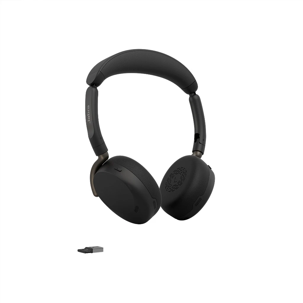 Jabra Evolve3 65 Flex UC - Headset - på örat - Bluetooth - trådlös, kabelansluten - aktiv brusradering - USB-A via Bluetooth-adapter, USB-C - svart - Zoomcertifierad, Works With Google Meet, MFi-certifierad, Optimerad för UC