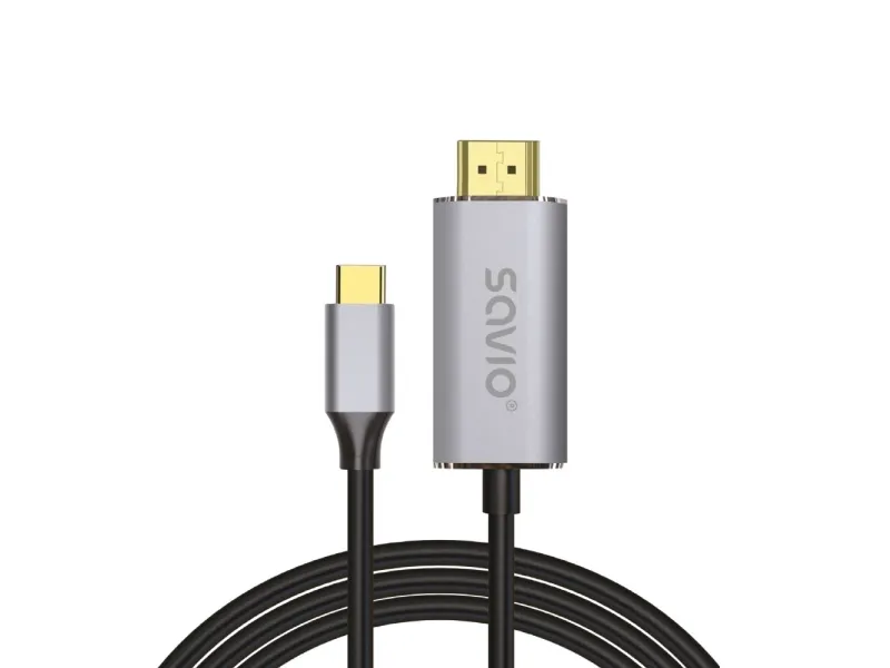 Savio USB-C to HDMI 2.0B cable 2m silver / black gold tips CL-171, 2 m, USB C, HDMI Typ A (standard), Svart